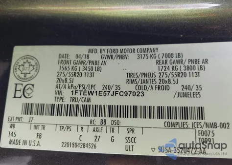 2018 Ford F-150 Xlt from USA, damaged, VIN 1FTEW1E57JFC97023